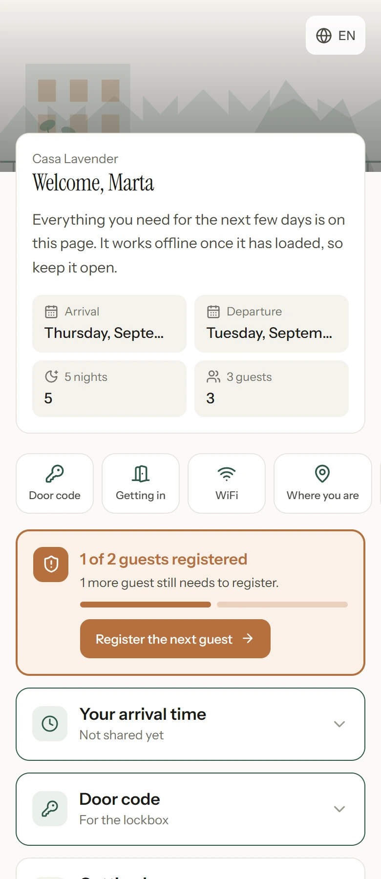 A guest guide open on a phone, which keeps working once it has loaded