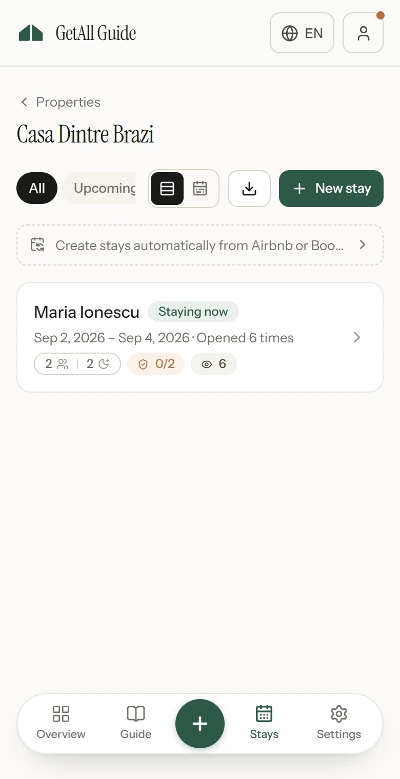 The bookings list, which the CSV export is taken from